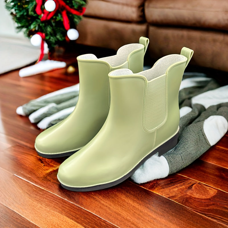 Solid Waterproof PVC Rain Boots Wear Resistance Non Slip Flat Short Water Shoes