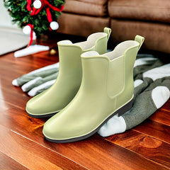 Solid Waterproof PVC Rain Boots Wear Resistance Non Slip Flat Short Water Shoes