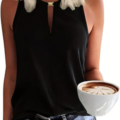 Solid V Neck Keyhole Front Tank Top