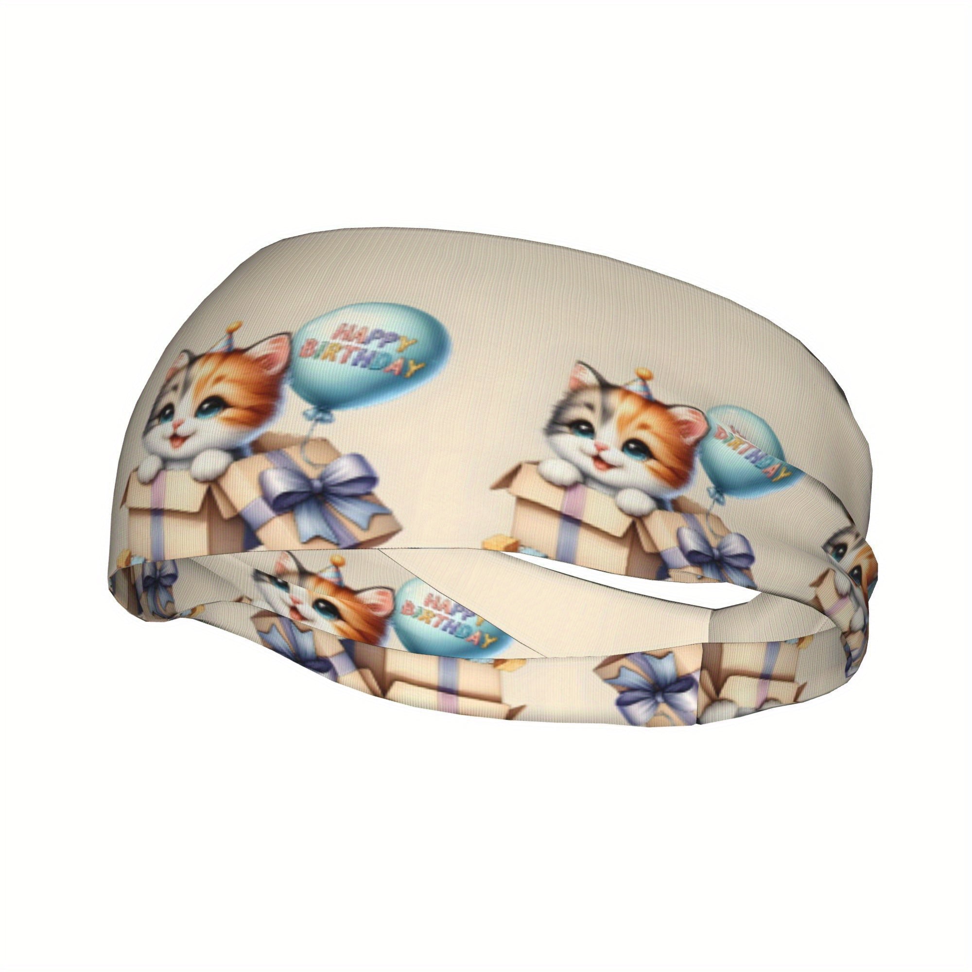 Birthday Cat Headband Sweat Wicking Stretchy Breathable Polyester Unisex