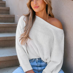 Casual Sweater Women Solid Long Sleeve One Shoulder Jumper
