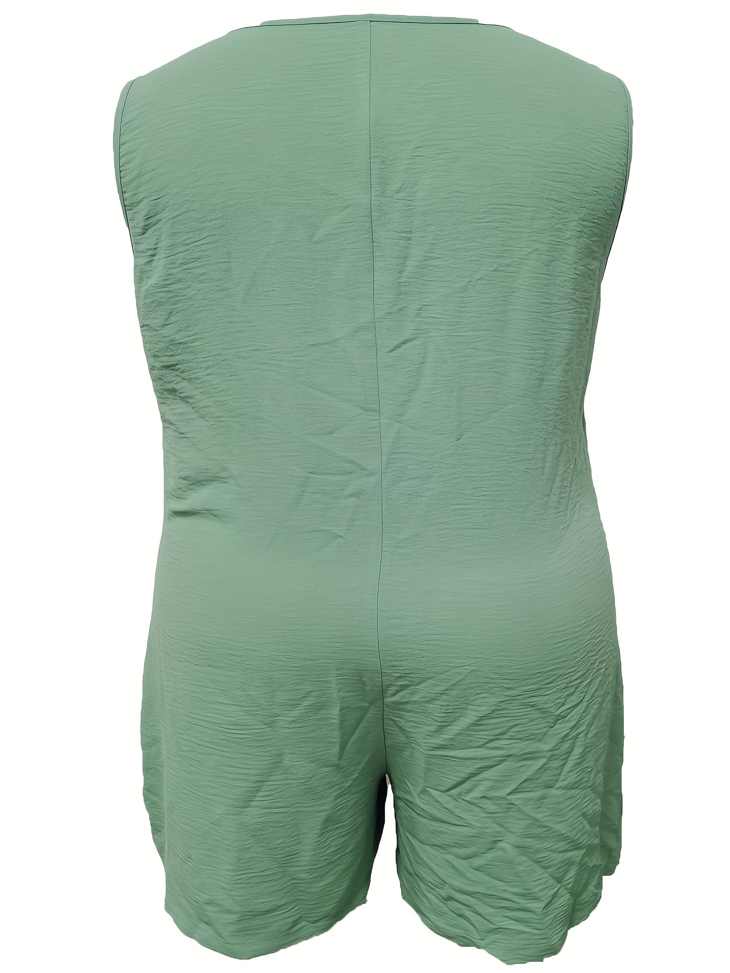 Casual Romper Women's Plus Plain V Neck Button Up Slight Stretch Rompe