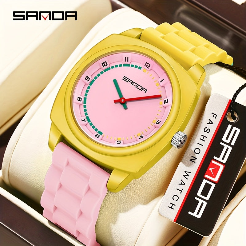 SANDA Unisex Quartz Watch Yellow/Pink Straps Date Display & Stopwatch