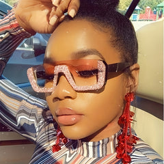 Y2K Rhinestone Sunglasses Semi Rimless UV400