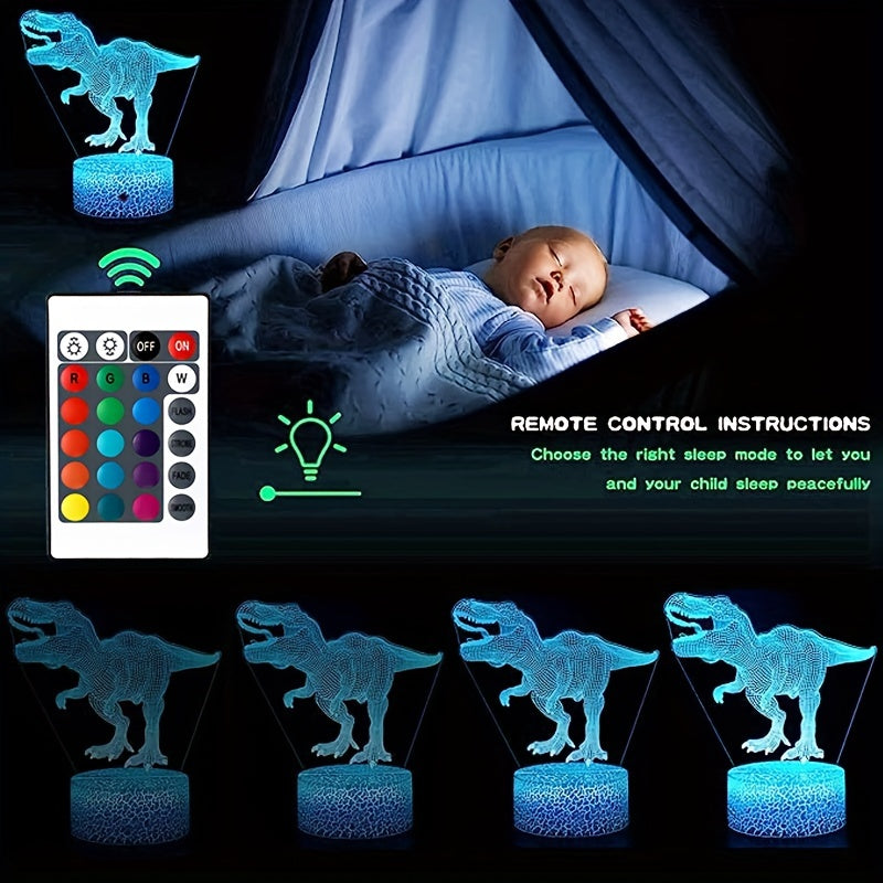 Dinosaur Toy 16 Colors 3D Illusion Bedside Lamp T Rex Nightlight Kids Gift