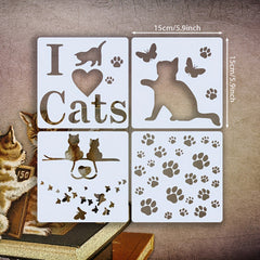 9pcs Cats Theme Stencils Reusable Cat Footprint Butterfly Love DIY Draw Stencils