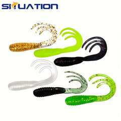 10pcs Artificial Roll Tail Worm Soft Baits 5.2inch Floating Fishing Lure Tackle