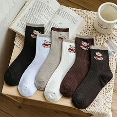 6 Pairs Bear Print Socks Women's Stockings & Hosiery