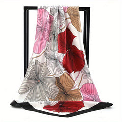 Lotus Print Satin Bandana Square Scarf Silk Shawl Hijab Women Sunscreen Headwrap