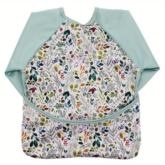 Boho Leaves Print Long Sleeved Feeding Bib for Baby Boys and Girls