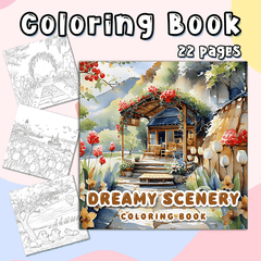 Deluxe Adult Coloring Book, 22 Pages, 20x20cm, Soothing Scenery, Birthday Gift