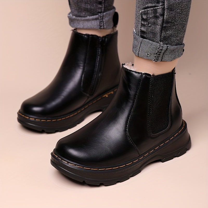 Casual Solid Zipper Boots for Girls Lightweight Indoor Outdoor Winter