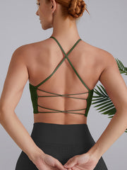 Solid Ribbed Cami Sports Bra High Stretch Yoga Bra With Chest Pad