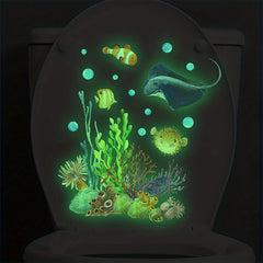 Luminous Sea World Toilet Lid Decal - Fun and Creative Bathroom Decor