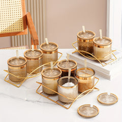 Seasoning Jar Set Metal Tray Spoon Salt Storage Party Wedding