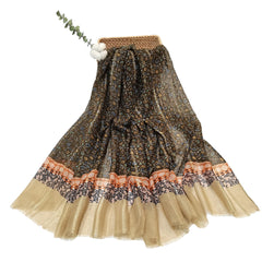 Brown Vintage Scarf Boho Floral Print Voile Shawl Frayed Edge Head Wrap