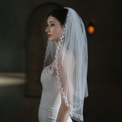 Double Layer Bridal Veil with Leaf Edge Wedding Tulle