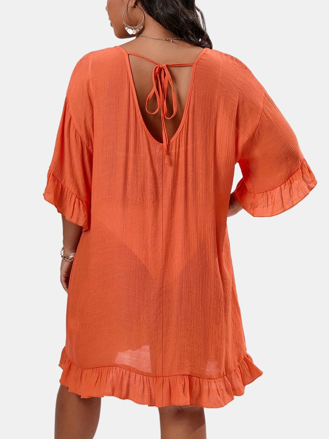 Ruffle Trim V Neck Cover Up Dress
