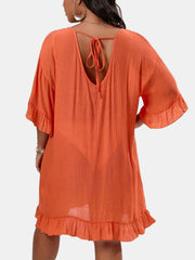 Ruffle Trim V Neck Cover Up Dress
