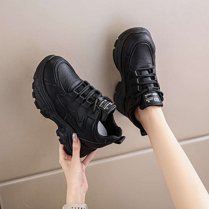 Women's Lace Up Thick Sole Chunky Sneakers Height Increased Platform
