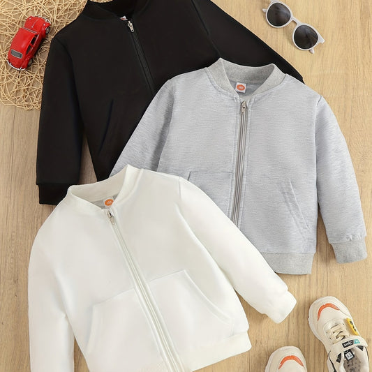 Girls' 3pcs Zipper Cardigan Jacket with Pockets