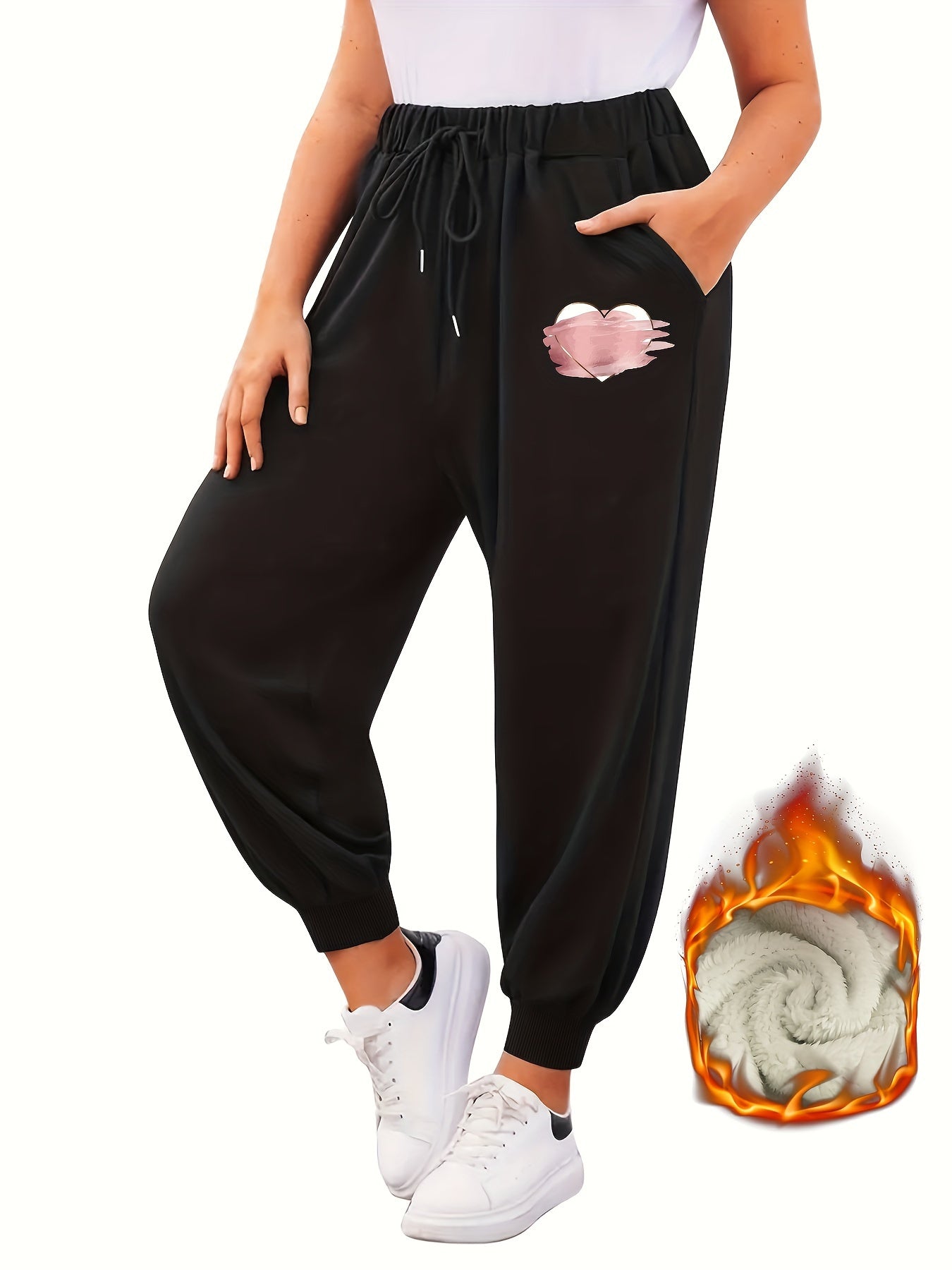 Graffiti Heart Print Fleece Joggers With Pockets