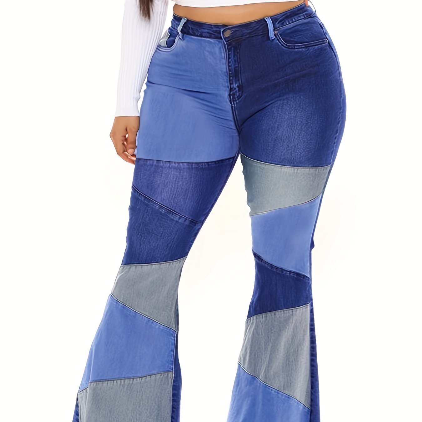 Colorblock High Rise Flared Leg Jeans