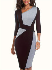 Colorblock Houndstooth Print Half Sleeve Dress