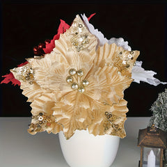 Christmas Tree Hanging Ornaments Red Yellow Three Simulation Flowers