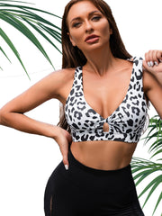 Leopard Print Twisted Sports Bra High Stretch V Neck