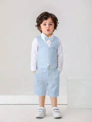 Baby Toddler Gentleman Suits Dress Shirt with Bow and Vest and Shorts