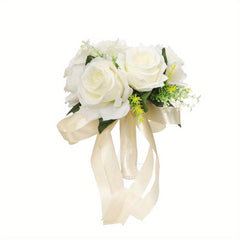 Silk Rose Wedding Bouquet with Ribbon