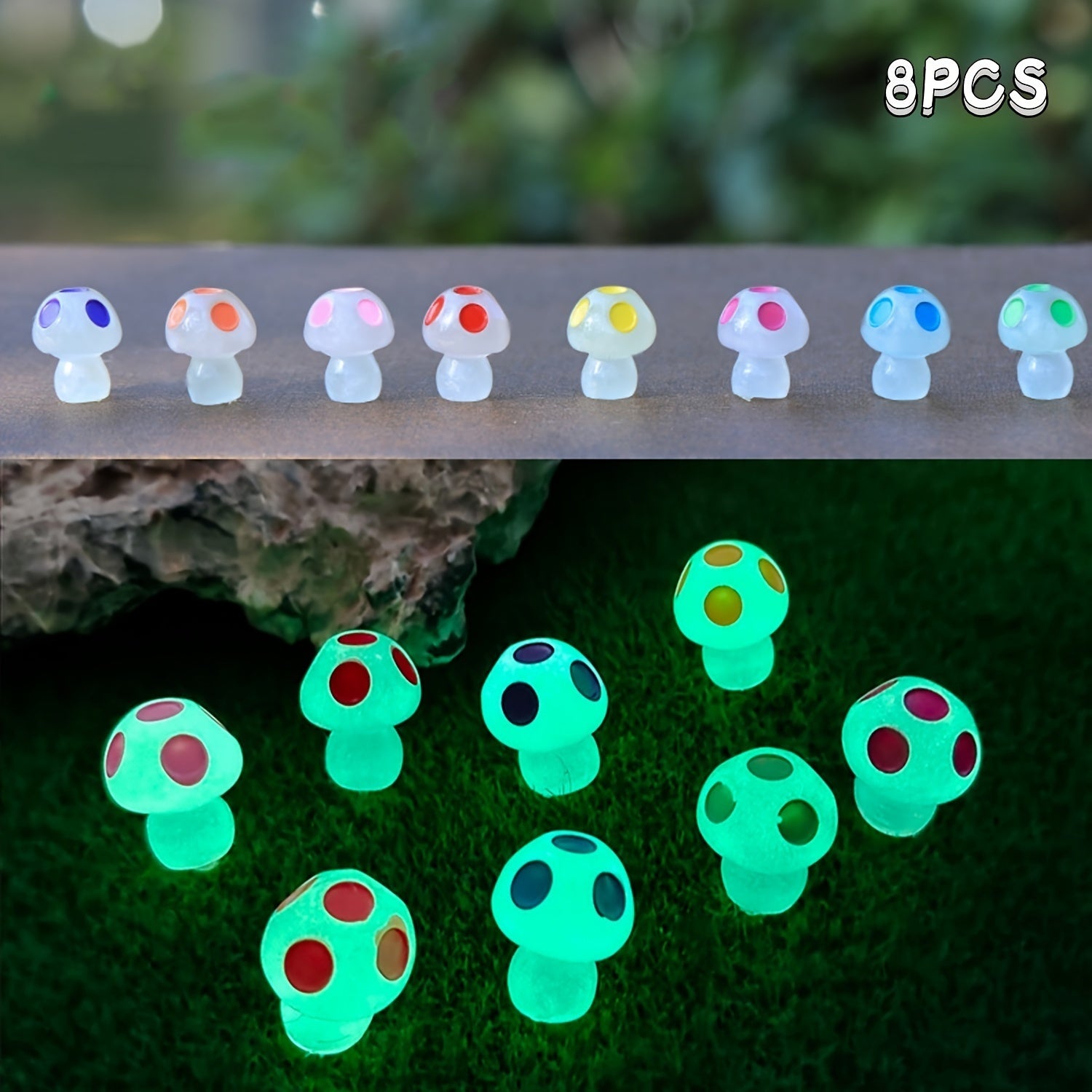8pcs Mini Luminous Mushrooms Halloween Ornaments Garden Decor