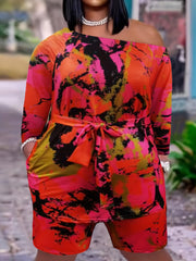 Tie Dye Long Sleeve Top & Shorts 2pcs Set