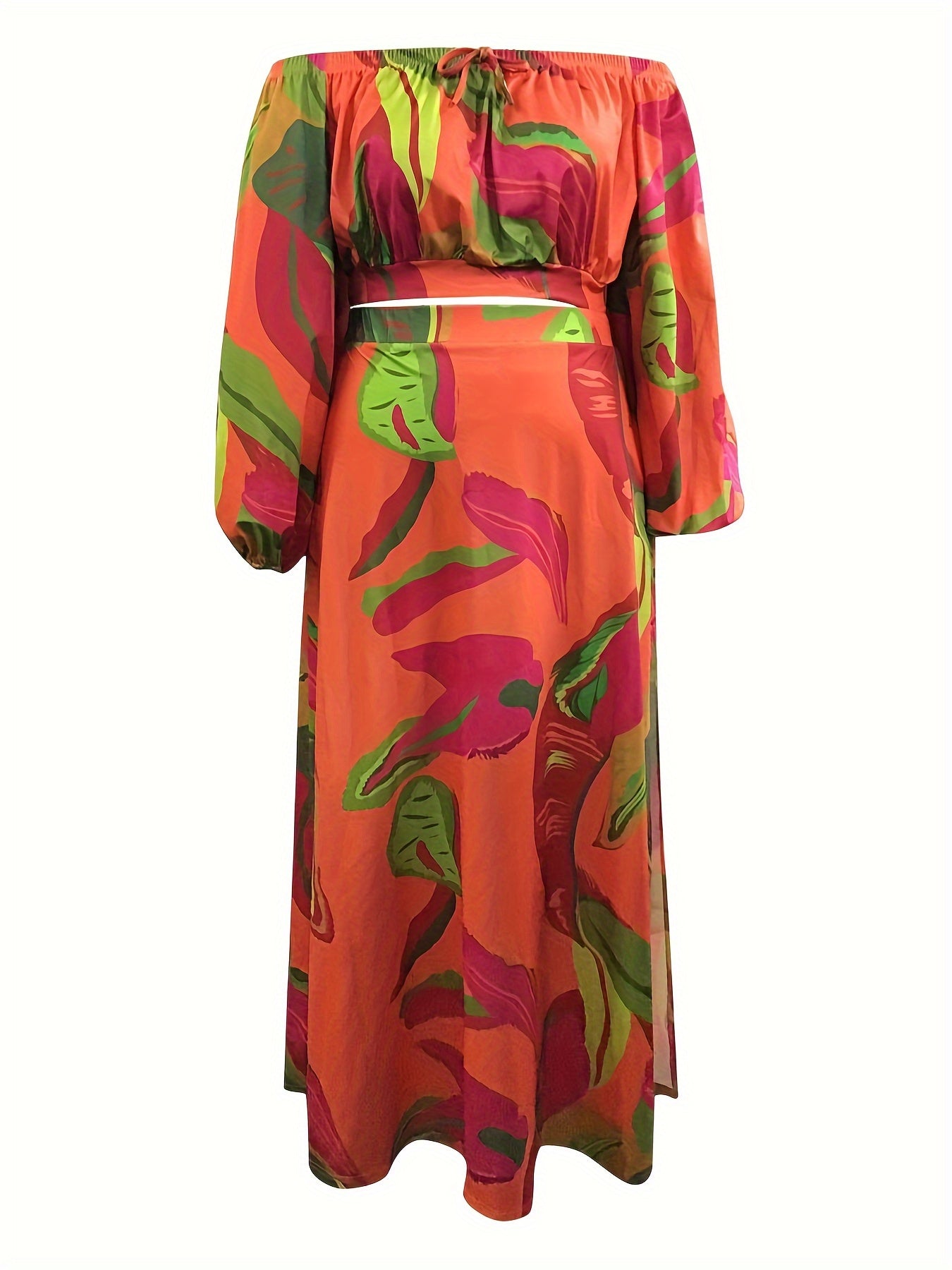 Women's Plus Floral Lantern Sleeve Top & Skirt Set