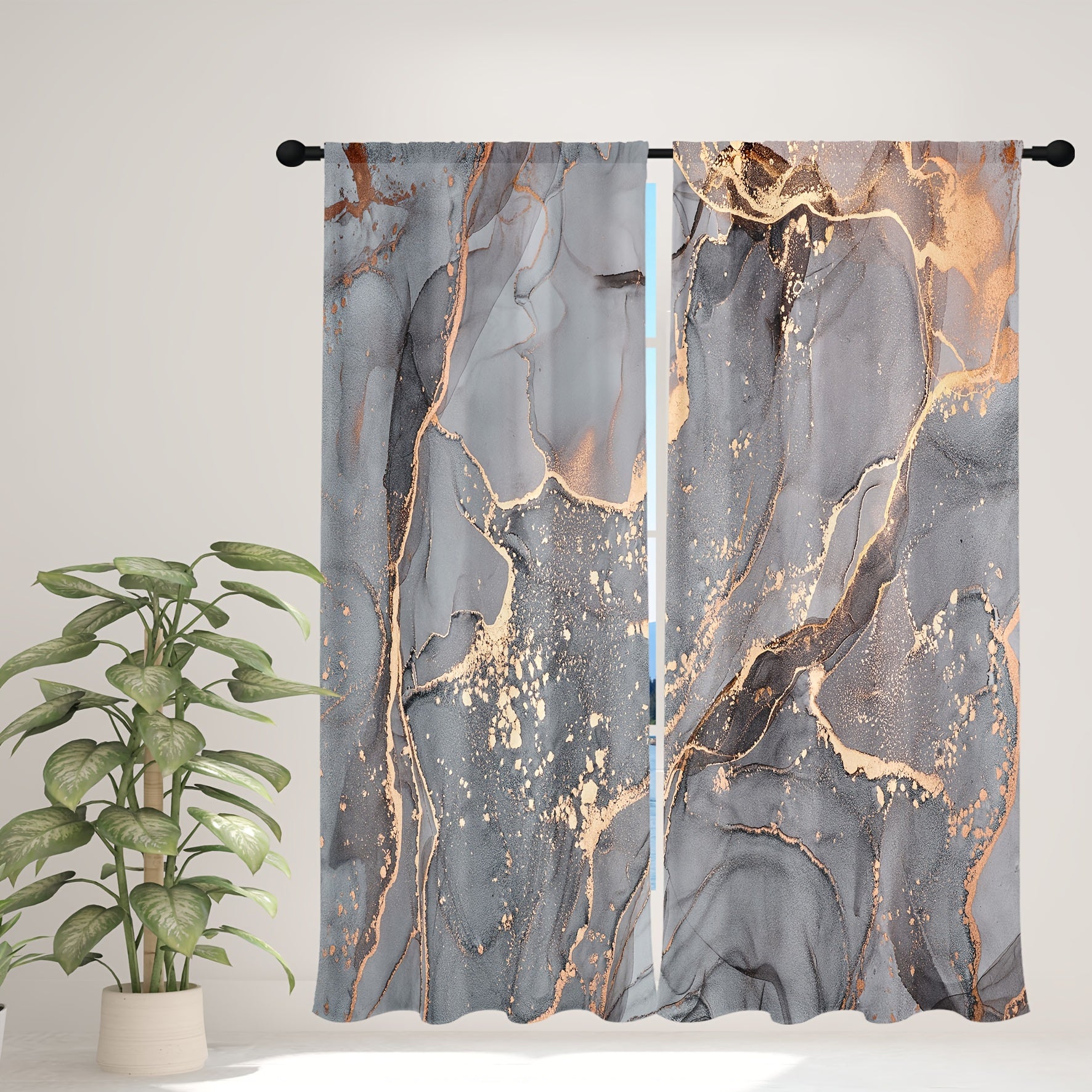 Marble Decorative Curtains Waterproof Modern Pink Gray Green Rod Pocket Curtains