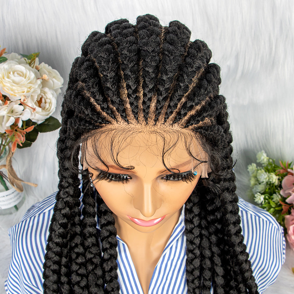 Long Braided Synthetic Wig for Women Full Lace Natural Look