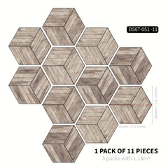 11pcs Wood Grain Hexagonal Floor Stickers Waterproof Anti-slip Home Decoration