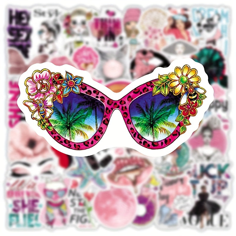 50pcs Vsco Wind Pink Series Graffiti Stickers Waterproof Decorative S