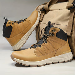 Men's Lace Up High Top Hiking Boots Anti skid PU Leather Shoes