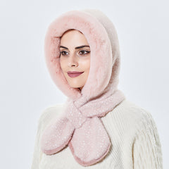 Plush Neck Warmer Snood Cap Hoodie Scarf Windproof Gift For Her