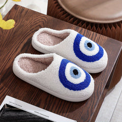 Women's Evil Eye Pattern Slippers Plush Lined Platform Shoes