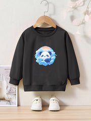 Panda Print Girls Casual Pullover Sweatshirt Long Sleeve Crew Neck Tops