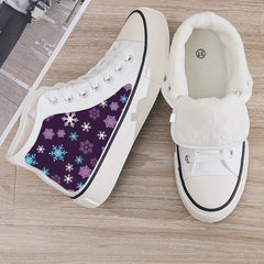 Christmas Snowflake Print Plush Lined Canvas Sneakers
