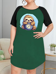 Sloth Print Raglan Sleeve Sleep Dress