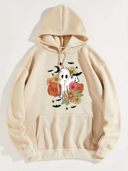 Halloween Print Kangaroo Pocket Hoodie Women's Sweatshirt