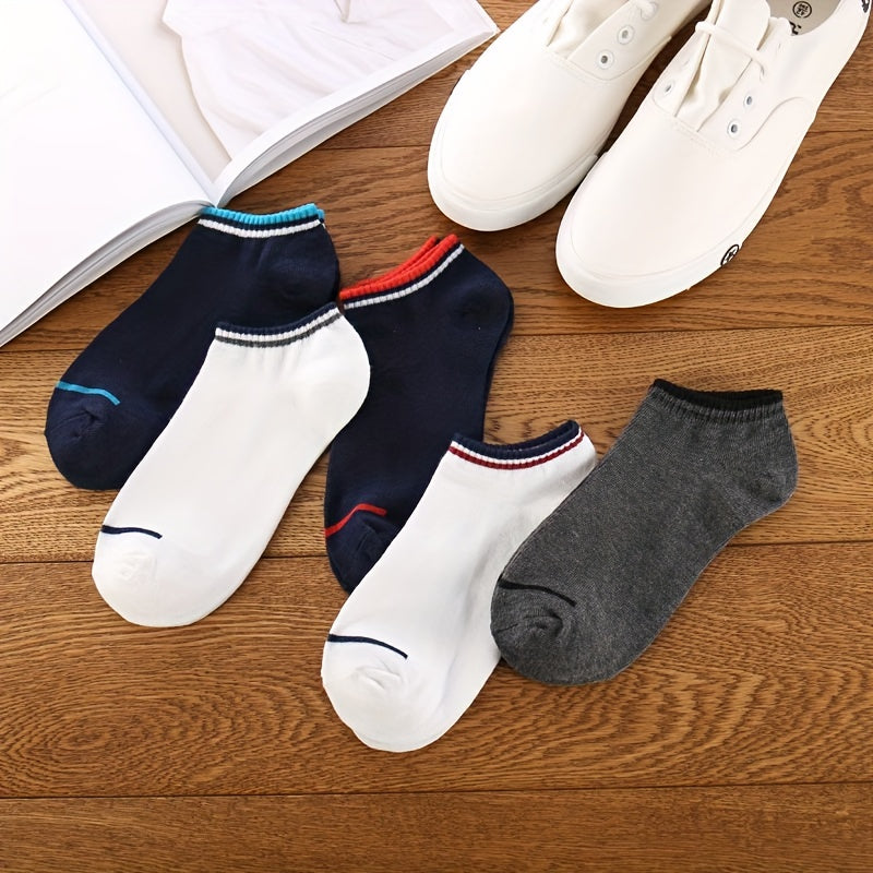 5 Pairs Striped Ankle Socks - Comfy & Breathable Sports Socks