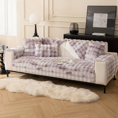 Gradient Faux Rabbit Plush Sofa Cover Winter Thickened Plush Sofa Slipcover