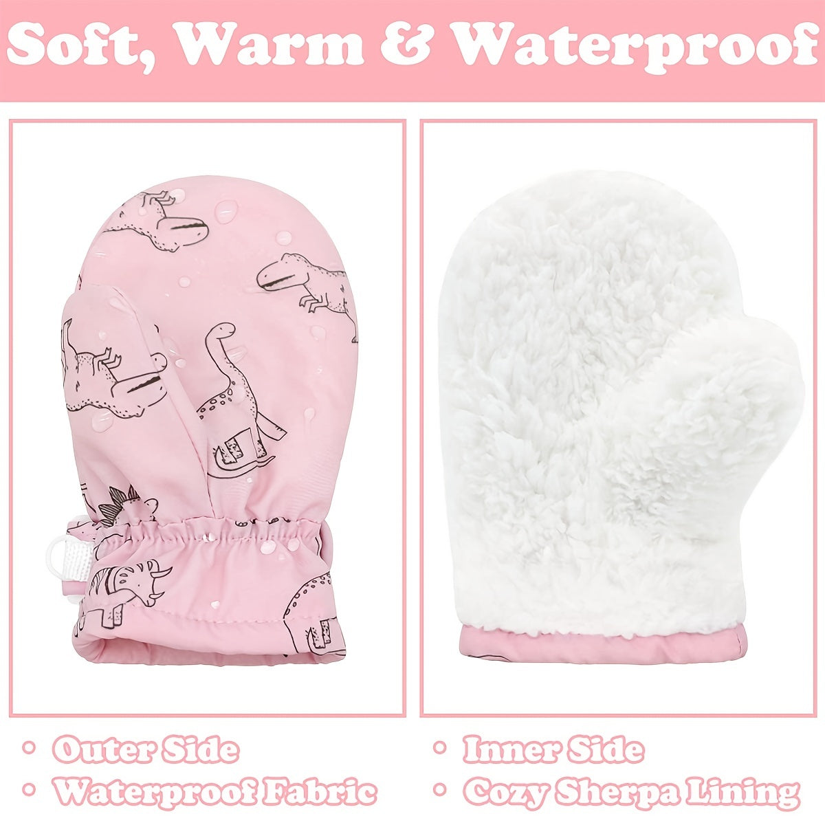 Kids Ski Gloves Cartoon Print Waterproof Warm Gloves
