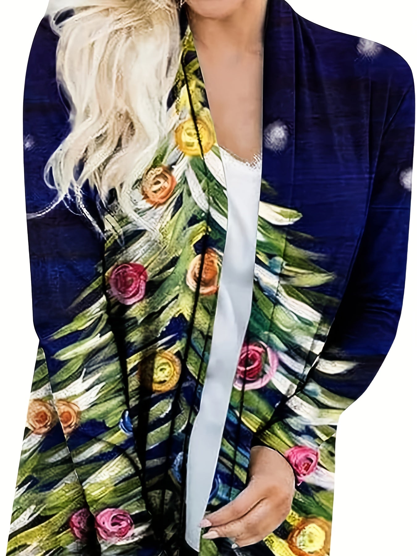 Xmas Cardigan Women's Tree Print Open Front Cardigan